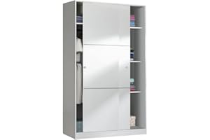 Mobelcenter, Armario 2 Puertas Correderas Matrimonio o Juvenil con 3 estantes y Barra de Colgar, Color Blanco Brillo, Medidas: Ancho: 120 cm x Fondo: 50 cm x Alto: 200 cm (1415)