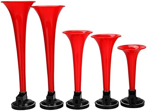 Ambienceo 5 Pcs 150DB Loud 15V Red Trumpets Tone Air Horn Compresor Set For Van Car Boat