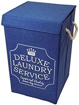 DELUXE LAUNDRY NAVY BLUE WHITE CARRYING FOLDAWAY BAG HAMPER 31 X 31 X 52CM