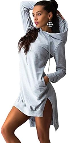 MAOSHANG Women Pockets Pullover Svitshot Casual Hoodies Women BTS Tracksuit Hoodies Sweatshirt Female Slim Hoody Dress OCLD970 Gray S
