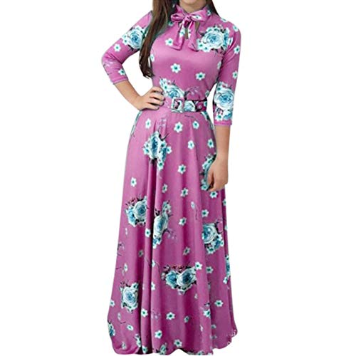 iHAZA Femme Grande Taille Mode Impression Cravate à Manches Longue Fête Long Maxi Cocktail Robe