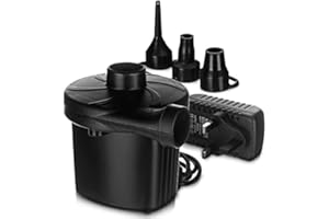 airzzZ 240V Electric Air Pump with 3 Nozzle Sizes – Fast Inflate/Deflate for Air Beds, Inflatables, Camping Mattress, Pool Toys & Paddling Pools – Compact Mains-Powered Pump with UK Plug