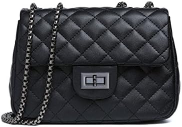 Women’ S Mini Quilted Genuine Leather Handbags With Chain Strap, PU Leather Lingge Chain Package Small Shoulder Bag Cross Body Bag ,Black
