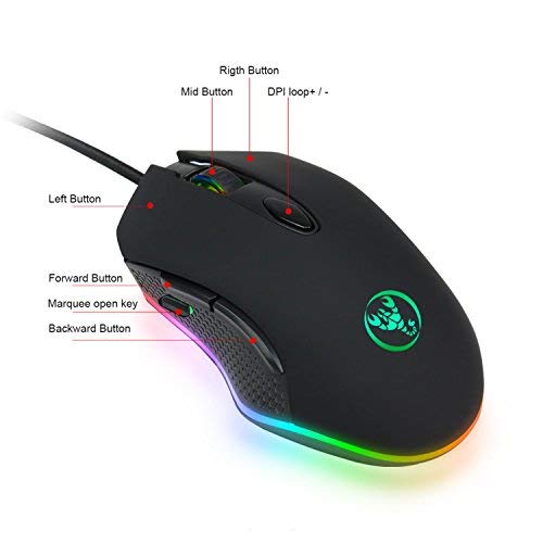 RGB Rat  n para Gamer  LED Retroiluminado USB Cable Trenzado  200 a 4800 dpi Ajustables 7 Botones Programables