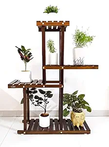 The Edge Interior Studio Multi-Layer Wooden Plant Stand ,Home & Garden, Indoor Outdoor Plant Stand - Brown 6 to 7 Pots Capacity(38x29x8 inch) (Walnut)