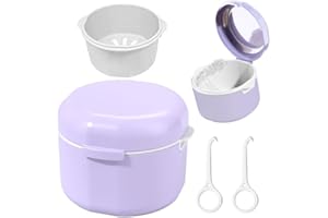 BORISCA Custodia Porta Apparecchio Denti con Cestino Rimovibile, Contenitore per Protesi Ddentarie, Scatole per Protesi Dentali con 2 Strumento per Rimozione Allineatori, Scatola Ortodontica (Viola)