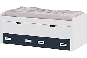 MUËBLAM Cama Nido Habitación Juvenil con 2 cajones | Camas de 105 cm y de 90 cm, Nieve, Alby Blue