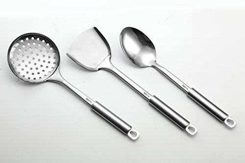 13 Stück Edelstahl Messer & Kochen Baustein gesetzt – mit Spatel, Löffel, Spaghetti Server, Suppe , Dessert Ladel Ladel, Skimmer, Koch, Brot, Carving, Utility, Schnitzel Messer, & Spitzer, Beste Küche Geschenk Idee. - 3