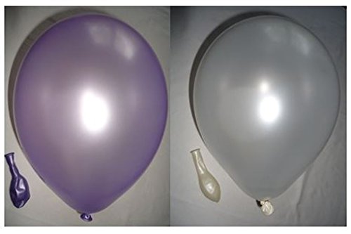 50 metallic Luftballons je 25 weiß & flieder Qualitätsballons 27 cm Ø (Standardgröße B85)