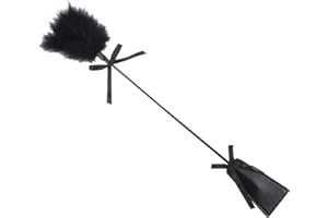 FSSTUD PU Leather Horse Riding Whip Paddle Feather Teaser Stick Equestrian Stick Crops Furry Feather Cleaning Duster Couples Role Play Games for Adults Black