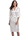 Produktbild Aibrou Damen Satin Morgenmantel Kimono Lang Bademantel Schlafanzug Negligee Nachthemd Nachtwäsche Unterwäsche V Ausschnitt Mit Gürtel, Gr. M, Farbe: Weiß