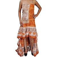 Boho Chic Designs Womens Hi Low Dress Recycled Silk Printed Strapless Swirling Long Summer Beach Party Dresses Medium/Large (Sunrise Orange)