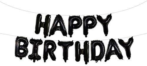 Happy Birthday Party Balloons, Foil Birthday Decoration Letter Balloons Banner for Anniversaries, Wedding, 1st Birthday, Kinds of Parties Supplies Black