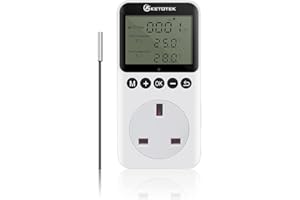 KETOTEK Day Night Temperature Controller Plug Outlet Digital Thermostat Socket Heating Cooling Temp Controller with Sensor Timer Switch for Reptile Greenhouse Brewing Refrigerator