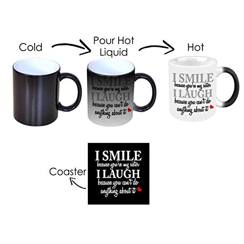YaYa Cafe™ Birthday Gifts for Sister Funny Teasing I Smile I Laugh Magic Mug for Sister (330 ml, Black) Rakhi