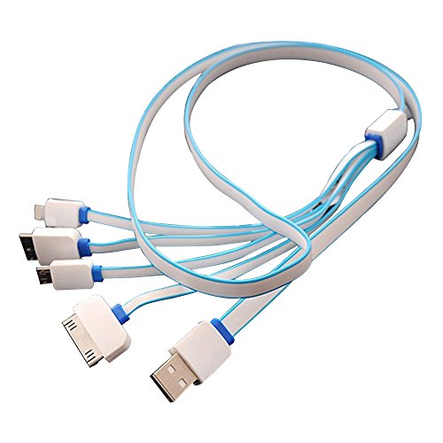 Cuitan 1m 4 in 1 TPE Ladekabel für Apple IOS / Android, Flach Design Charging Cable Lightning Kabel Aufladekabel für iPhone 4, 4s, iPad 2, 3, iPhone 5, 5s, 6, 6 Plus, 6s, 6s Plus, iPad 4, Air 2, Air, iPad mini 1 2 3, Samsung Note 3, S5, Xiaomi, Meizu, Huawei, HTC und andere Android Handy - Blau