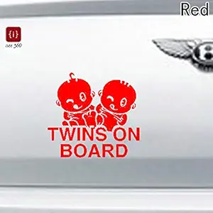 ISEE 360 Car Sticker Twins On Board Warning Mark Baby Child Vinyl Decals Red 15.00 x 14.00 cm