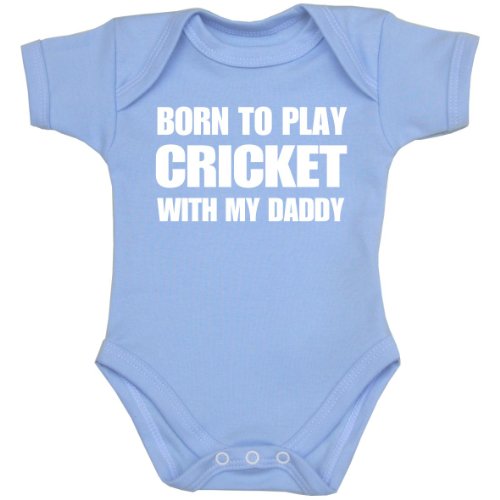 1 Born to Play Cricket with my Daddy Baby Clothes Bodysuit Vest NB-12 mth SKY BLUE 3-6