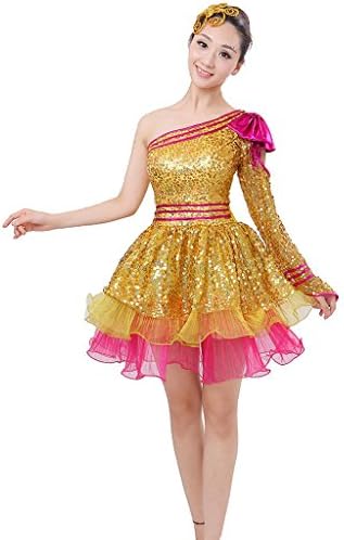 Byjia Square Dance Clothes Women National Performance Vitality Sequins Flamenco Dresses Atmosphere Opening Ceremony Modern Classical Costumes . Yellow . Xxl