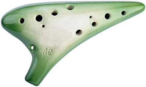“Spring Blossoms” 12 Hole Ocarina with Handcrafted Ice-crack Outlook in Alto C, Sweet Potato Pottery Ocarina in Gradient Color (Ombre Green)