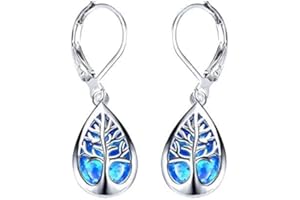 SYSOW 925 Sterling Silver Jewelry Exquisite Water Drop Blue White Fire Opal Life Tree Dangle Earrings For Women