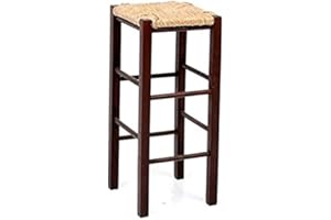 okaffarefatto zimbardi costanza Sgabello in Legno Noce Scuro h 60 cm da Terra alla Seduta, con Gambe dritte Seduta quadrara in Paglia Nuovo già Montato