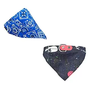Foodie Puppies Combo Pack Neck Scarfs Bandana Collar Cat Pet Adjustable Neckerchief & Denim Bandana for Dog/Puppies/Kitten/Cats (Assorted - Denim)