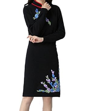 ALUK- Stile cinese - retrò Cheongsam di temperamento Vestito a maglia sottile a maglia lunga dal maniche a maglia...