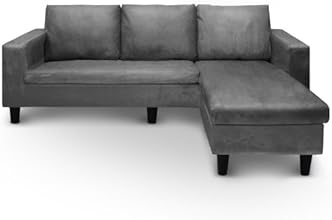 Menzzo CA002 Contemporain Malaga Canap&eacute; d'Angle Bois/Microfibre Gris 145 x 200 x 70 cm