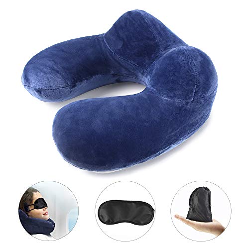 Spriak aufblasbares Reisekissen, Reisekissen für Flugzeuge - atmungsaktiv, weicher Samt, weniger Luftauslauf, maschinenwaschbarer Bezug - Nackenstützkissen kompakt für Auto, Zug, Büro Navy