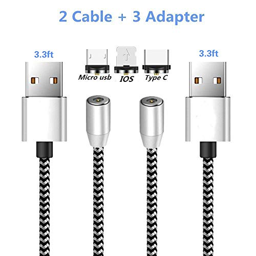 Ruibo Sike Nouvelle Version 3 en 1 magnétique câble Micro USB de Type C [ 2*1 M + 3 Tête/2.4 A] Chargement Rapide Android câble USB (Silver)