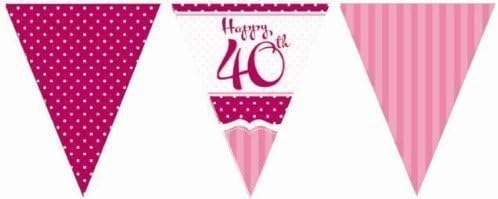 Perfectly Pink Party Happy 40th Birthday Paper Flag Bunting - 12ft