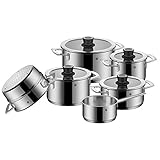 Inhalt: 1x Bratentopf Ø 20 cm (V 2,5l), 3x Fleischtopf Ø 16, 20, 24 cm (V 1,9l, 3,3l, 5,7l) - jeweils mit Deckel inkl. Thermomete , 1x Stielkasserolle Ø 16 cm, 1x Dämpfereinsatz Ø 20 cm - Artikelnummer: 0770069990