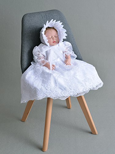 Cinda Baby Spitze Taufkleid Taufe Kleid und Mütze Weiß 62-68 - 4