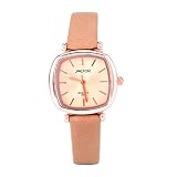 Uhren für Frauen, kleine quadratische Zifferblatt Retro-Stil Quarzuhr PU Leder Armband Zubehör(Khaki Gürtel)