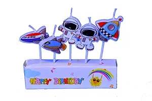 PartySanthe Aeroplane Airplane Candles & Star Sign Cake Decoration Cake Topper Theme Happy Birthday Candle/Birthday Theme/Party Supplies/All Cartoons charather Sky airoplane- Theme Candle(Set of 5)
