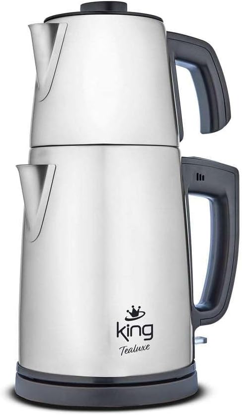 King KCM334 Tealuxe Çay Makinesi | 1,7L Su Isıtıcı & 1,2L Demlik | Paslanmaz Çelik | Sıcak Tutma Fonksiyonu | Kablosuz Kullanım