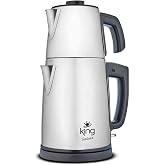 King KCM334 Tealuxe &Ccedil;ay Makinesi | 1,7L Su Isıtıcı &amp; 1,2L Demlik | Paslanmaz &Ccedil;elik | Sıcak Tutma Fonksiyonu | Kablosuz Kullan
