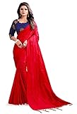 Flowers Fashion Women Party Wear Paper Silk Embroidered Saree With Blouse Piece (Red)
