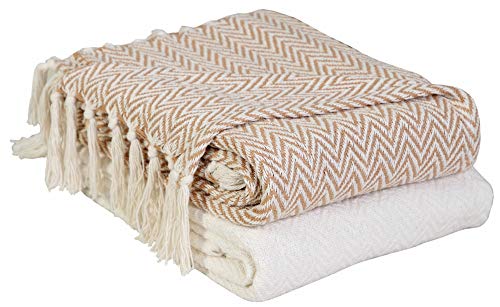EHC PAIR Pack Chevron Cotton Throws for Sofa Settees Chair Cover Blanket, 127 x 152cm (Pack of 2) - EHC PAIR Pack Chevron Cotton Throws for Sofa Settees Chair Cover Blanket, 127 x 152cm (Pack of 2) -
