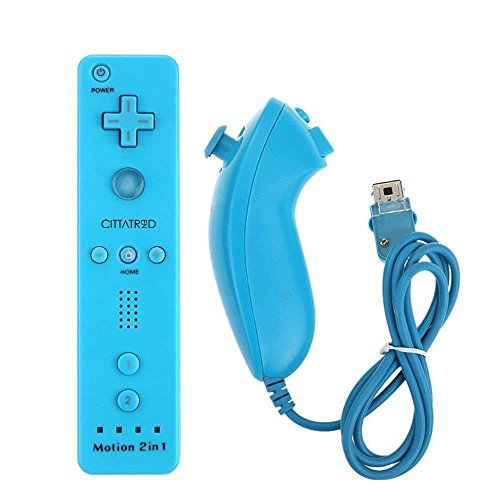 CITTATREND-Mando a Distancia para Nintendo Wii, Wii U Motion Plus Integrada 2 en 1 con Nunchunk, Correa y Funda de Silicona, Azúl Claro