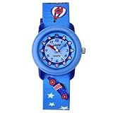 KZKR Kinder Jungen analog Quarz Uhr Nylon Dornschließe Armband mit Catoon Blau