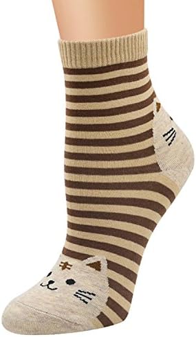 Winter Cat Socks Women,DSUK Womens Cute Cats Footprint Stripes Cozy Socks Winter Warm Animals Cartoon Lightweight Comfortable Elastic Flexible Stretch Long Ankle Gift Socks Brown
