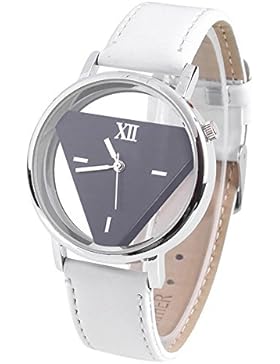 Damen Herren Glas holen Dreieck Kunstlder Analog Quarz Armbanduhr Weiß Band und Schwarz Gehäuse