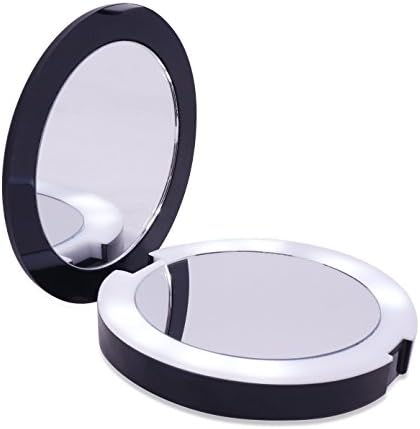 NatureGlow 2-in-1 Portable Travel Vanity Magnifying &amp; Regular Mirror with 8 Led Lights + Portable Charger Power Bank 2200mAh (Black)