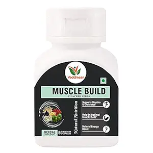 Vaddmaan MUSCLE BUILD - 12 Ayurvedic Herbs for Muscle Gain, Recovery, Mass and Improved Athletic body performance | 60 Capsules (Pack 1)?