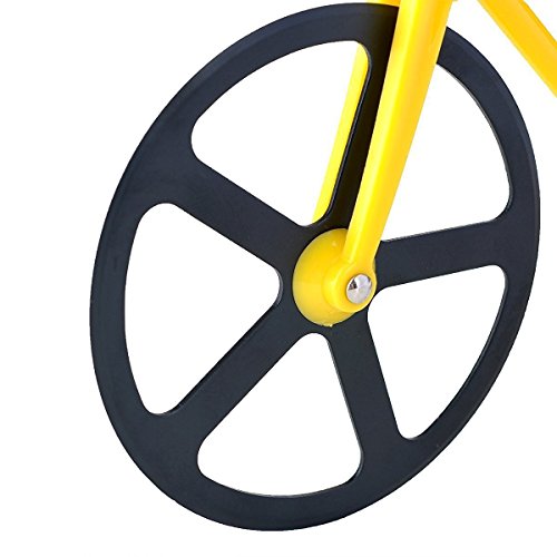 flintronic Pizzaschneider Fahrrad Profiausführung Ständer, Klingen aus Rostfreiem Stahl mit Antihaft -Beschichtung, Gelb - 6