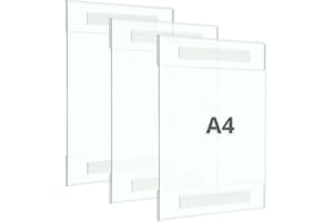 DRB DERABO Expositor metacrilato A4 de pared, pack 3 unidades, soporte acrílico para carteles A4 con cinta doble cara, porta documentos, marco de acrílico, portafolios transparente.