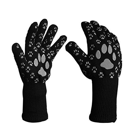 AMZTM Gants De Barbecue Extrême Chaleur Et Résistant Aux Coupures Gants De Grillade Mitaine De Four Griffes d'ours Gants De Cuisine avec des Doigts Antidérapants en Silicone (Gris)