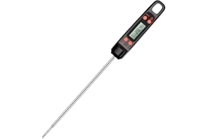 ANSTA Termómetro digital para carne, 140 mm, sonda superlarga, indicador instantáneo de 5 segundos, con botón °C/° F, aplicable para cocina